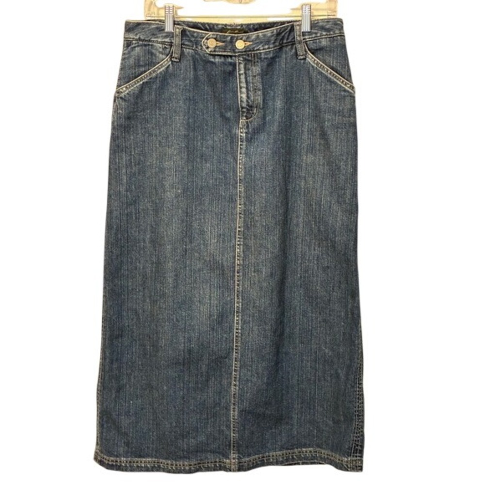 Eddie Bauer Womens Denim Maxi Skirt Blue Jean Long Slit Pockets Medium Wash 31W